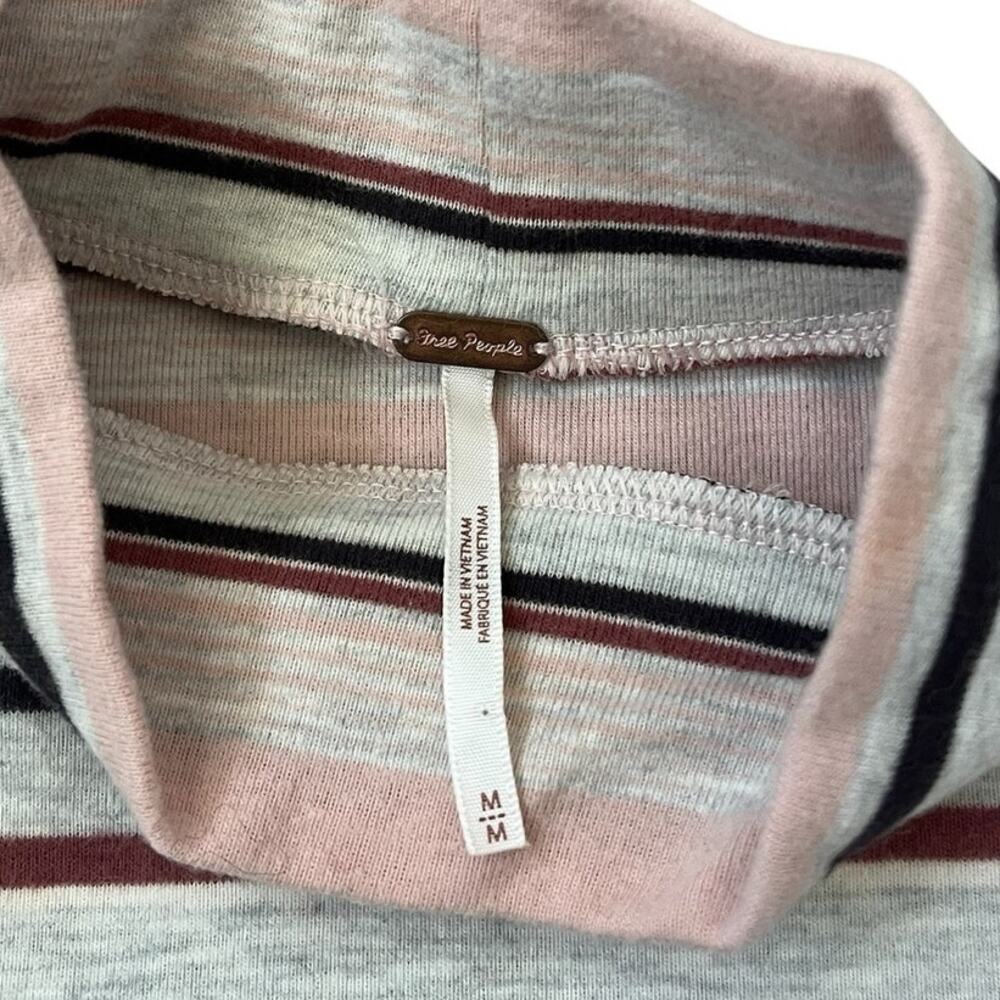 Free People Steph Striped Mock Neck Top Cropped Oversize Boho Casual Medium - Picture 8 of 14